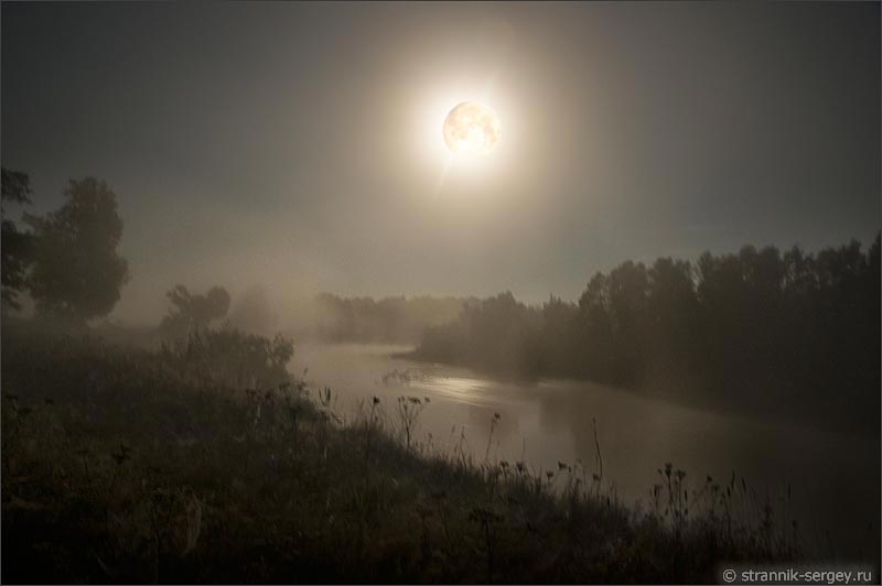 Ночь река полнолуние луна туман река луга леса