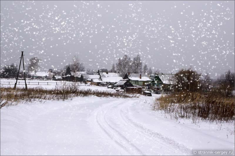 Снегопад деревня Леонтьево